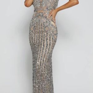 PORTIA&SCARLETT GUNMETAL NUDE COUTURE DRESS